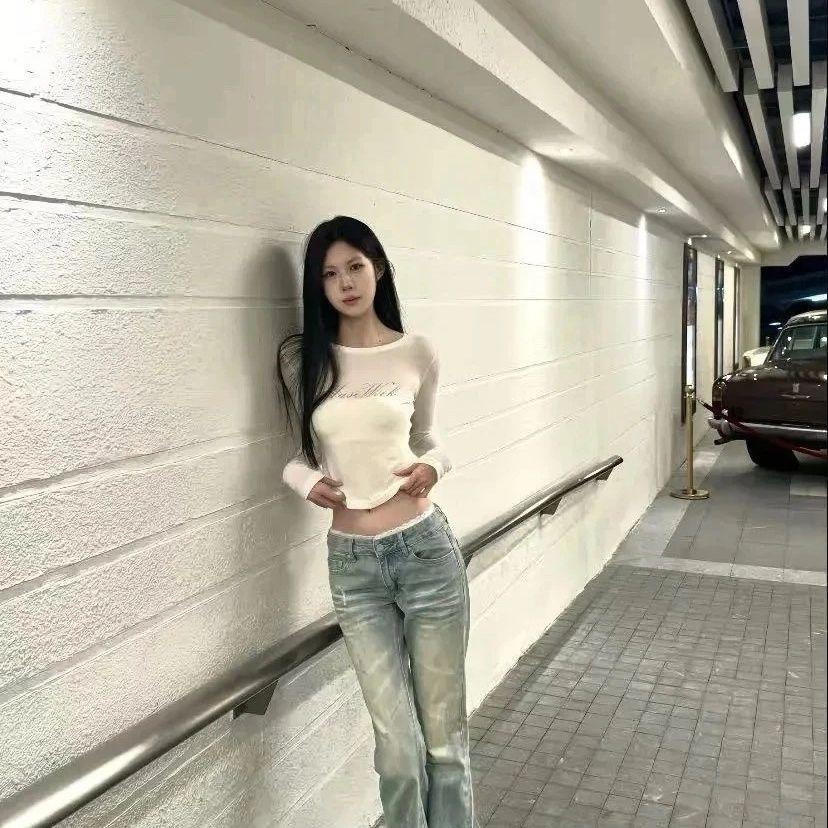 Women s Low Waist Lace Trim Light Blue Flare Jeans Distressed Slim Fit Denim Pants Streetwear Trousers S светло-синий
