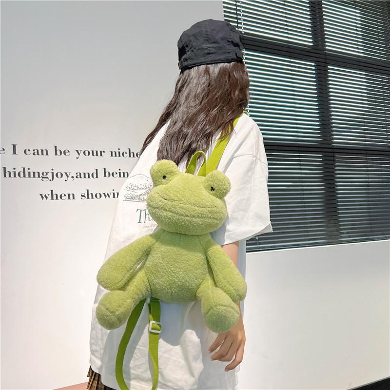 Plush Green Frog Cartoon Backpack For Girls Gift And Daily Use