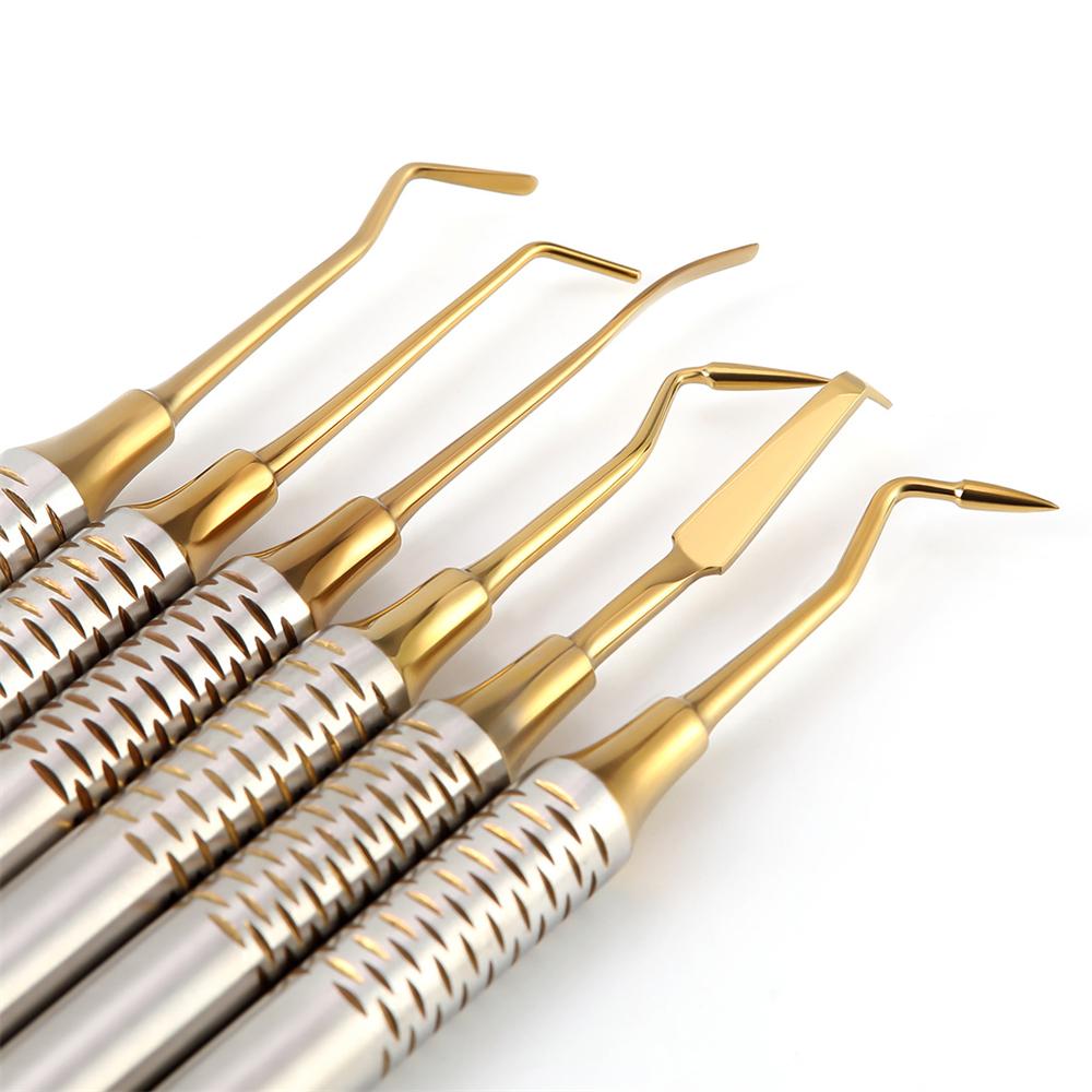6Pcs Dental Filling Spatula Stainless Steel Titanium Plating Thick Handle Resin Filling Repair Tools