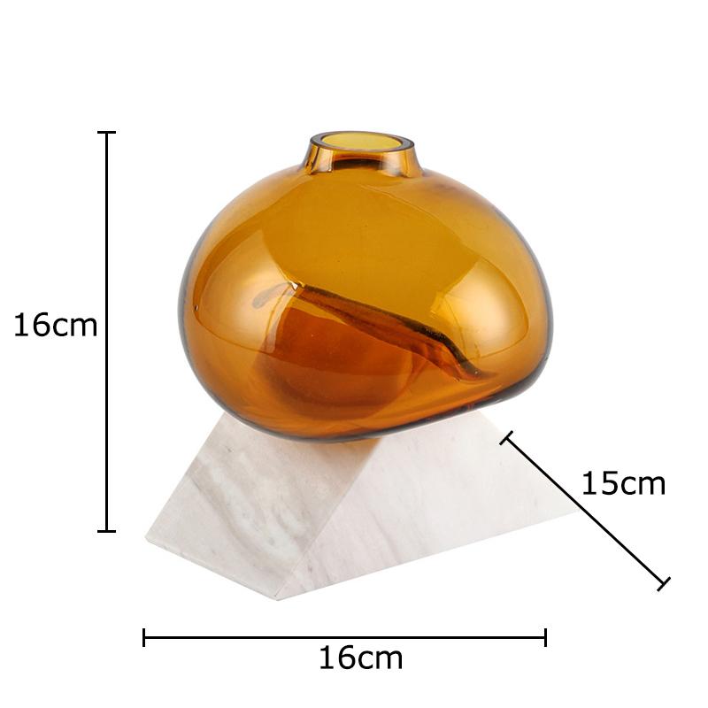 

Amber Color Glass Vase Hydroponics Plant Pots Triangular Marble Base Table Decoration Flowers Arrangement Room Aesthetic Decor