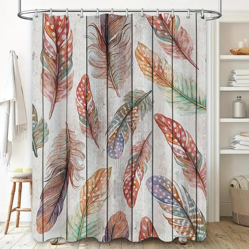 Feather Print Shower Curtain Waterproof Bath Decorations Multicolored Rustic Country Style Home Decoration 3D Printed Shower Pan