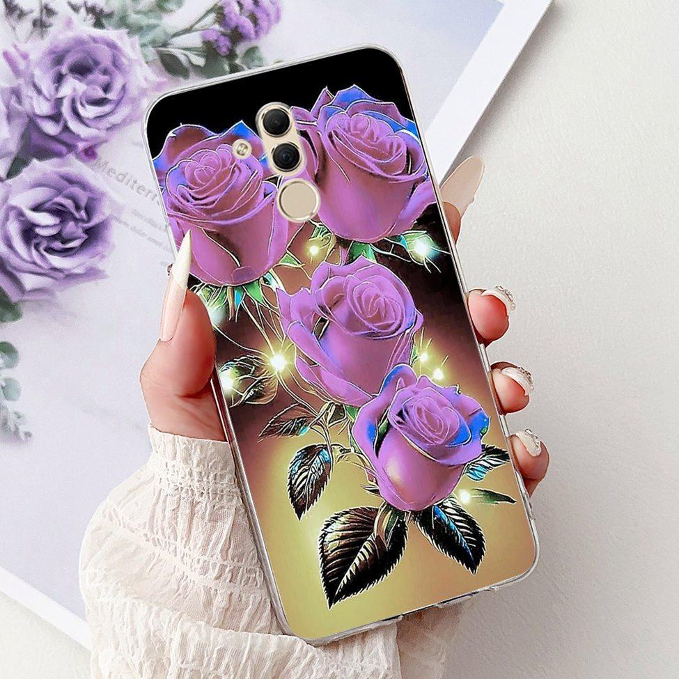 Clear For Huawei Mate 20Lite SNE-LX3 INE-LX2 Back Cover For Huawei Mate 20 Lite Case Cute Cartoon Cat Luxury Flowers Funny Funda