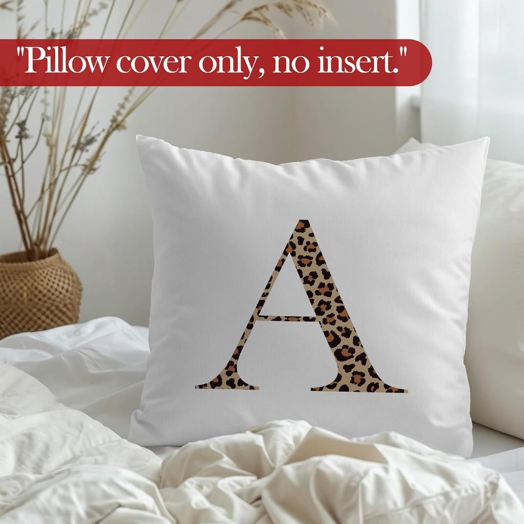 Leopard Print Initial Letter A Throw Pillow Covers, Cheetah Room Decor, Monogram Cheetah Print Decorative Pillowcases Cushion Cases for Home Bedroom