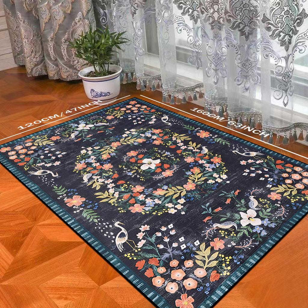 Living Room Carpet Large Size Bedside Floor Mat Non-slip Carpets Machine Washable Rug Retro Floral Print Home Decoration Rugs