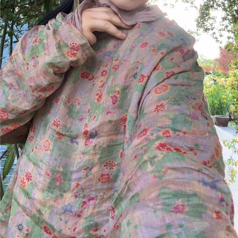 Johnature Women Vintage Print Floral T-Shirts O-Neck Long Sleeve Autumn High Quality Female Loose T-Shirts