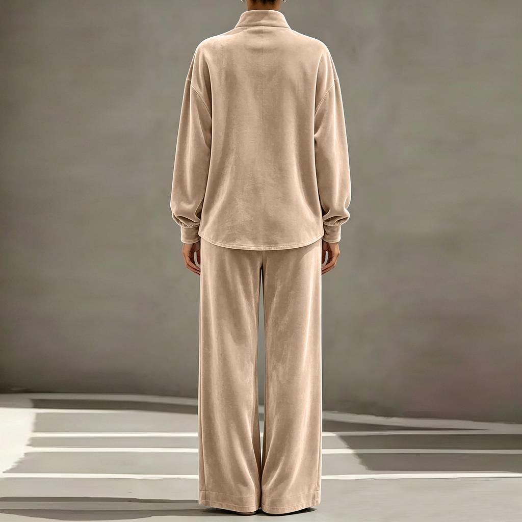 Women's Casual Velvet Long Sleeve Top and Pants Two Piece Set