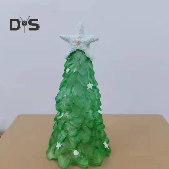 Seaglass Christmas Tree Decoration Blue Green Sea Glass Starfish Shell Ocean-themed Xmas Tree Figurine Holiday Resin Tree Desktop Ornament