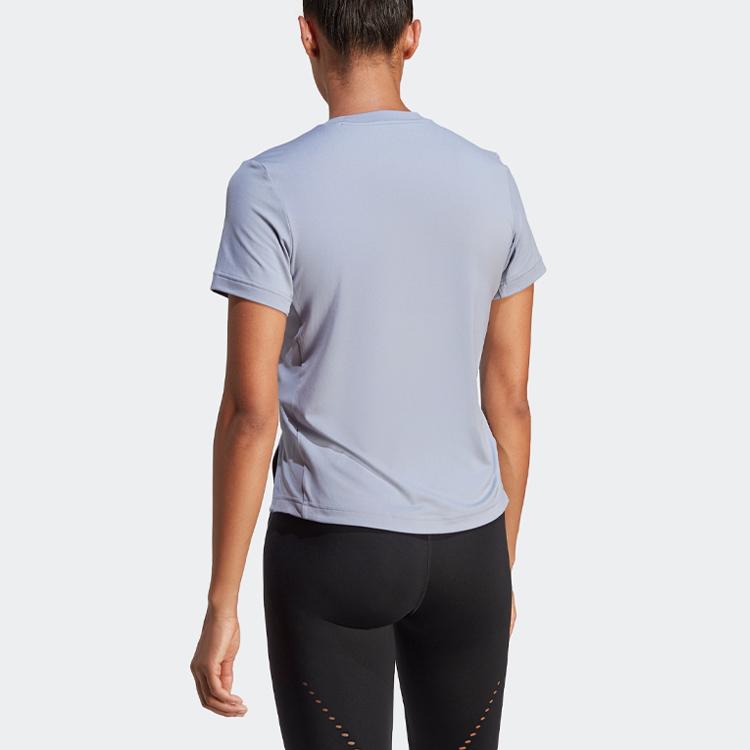 adidas Versatile Tee With Solid Color Logo, Quick-Dry For Sports And Fitness Women Tops Silver-Grey Violet HR7767