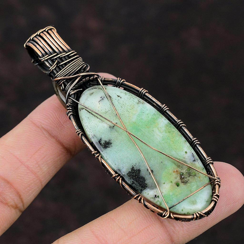 Chrysoprase Pendant Copper Wire Wrapped Pendant Labradorite Pendant Gift For Her Handmade Pendant Copper Wire Wrap Jewelry Gemstone Pendant