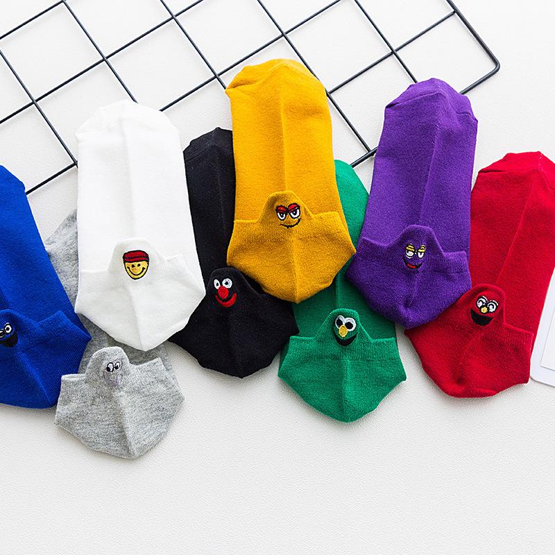 Sesame Street Women's Cartoon Embroidered Ankle Socks – Cute, Thin, Heel-Protection Sports Socks for Summer