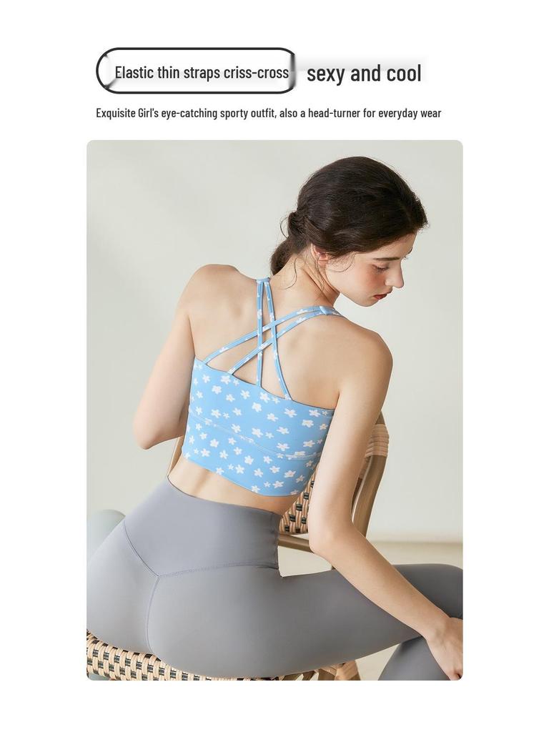 Damen Sommer Frischer Druck Gerafftes Yoga Weste - Stilvolles Rückendesign für Outdoor Fitness