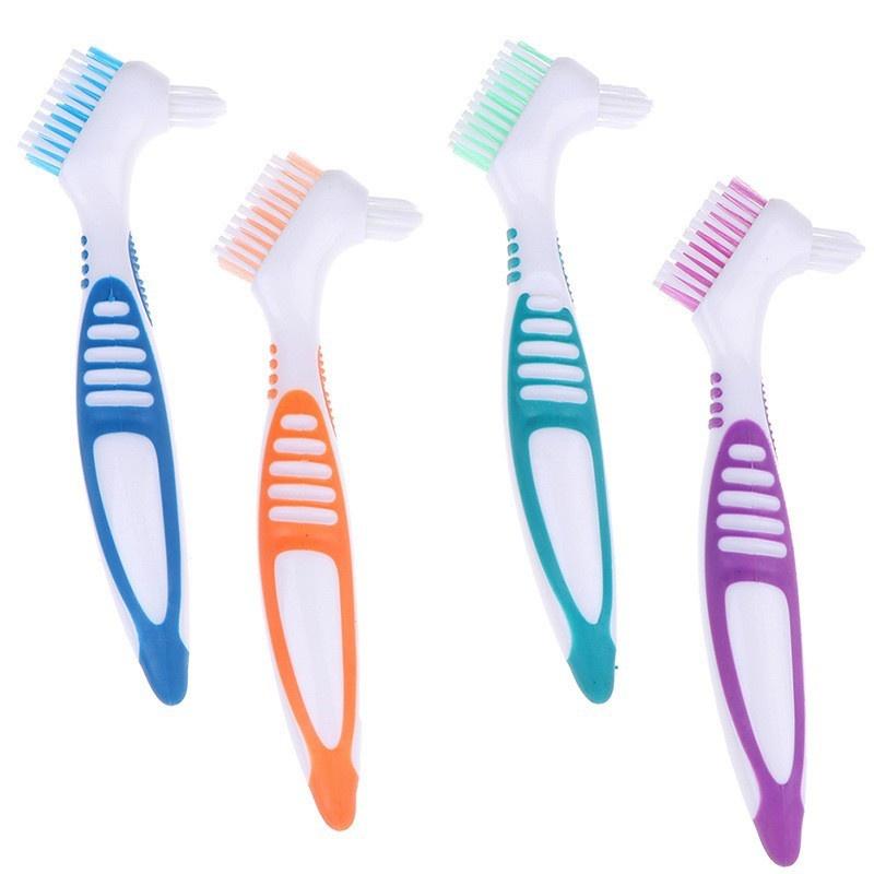 1pc Denture Toothbrush Cleaning Brush Dual Heads Gum Cleaner Invisible Braces Descaling Brush Multi-Layered Bristles False Oral Cleaning Tools