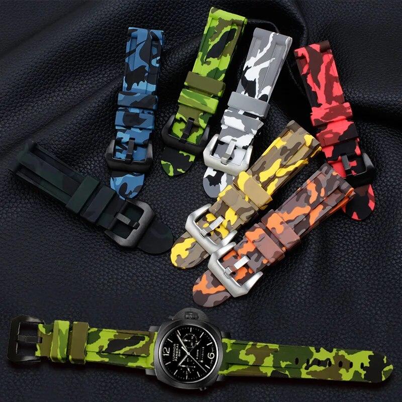 Universal 20mm 22mm 24mm 26mm Silikon Armband Camouflage Gummi Armband Sport Ersatz Uhr Band für männer Handgelenk Band