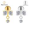 Right Grand ASTM F136 Titanium Bow Dangle CZ Piercing Labret Stud 16G Flat Back Helix Tragus Cartilage Earring Bridal Jewelry