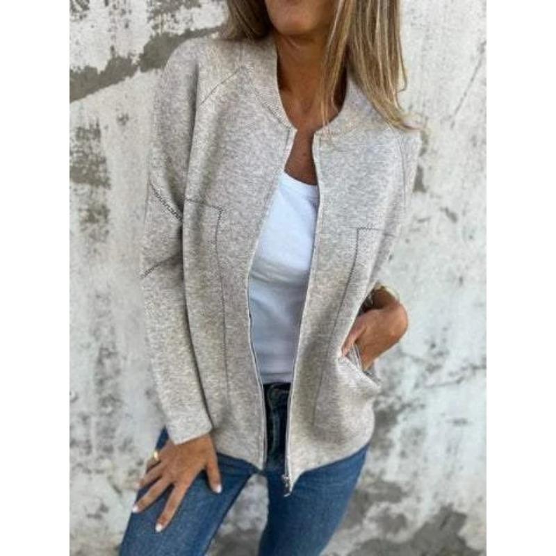 Autumn and Winter Women's Casual Zip Solid Colour Jacket Casual Fashion Solid Color Pocket Cardigan Jacket Women's