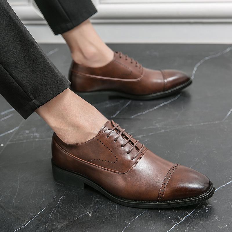 Foreign trade men's shoes 2025 spring and autumn new British style dress business leather shoes men's fashion pointed small leather shoes