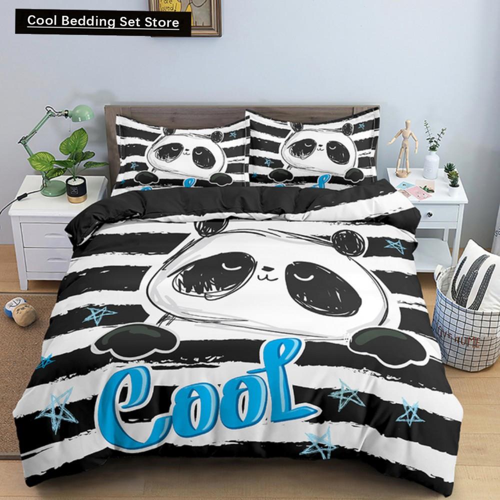 Cartoon Lovely Panda Bedding Set White Bed Linen 3D Print Gift for Kids Girls 2/3pcs Twin Single Queen King Size Duvet Cover Set