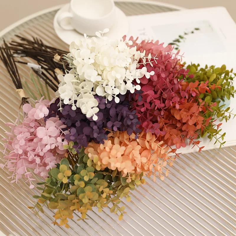 2pcs Home Decor Artificial Eucalyptus Leaves Plastic Plant Floral Garden Decoration Simulation 6 Sticks Tied Money Leaf Bouquet