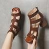 High Heels Open Toe Summer 2025 Footwear Zip Ladies Shoes for Office Work Sandals Women Brown Leather Thick Heel Sexy Outdoor