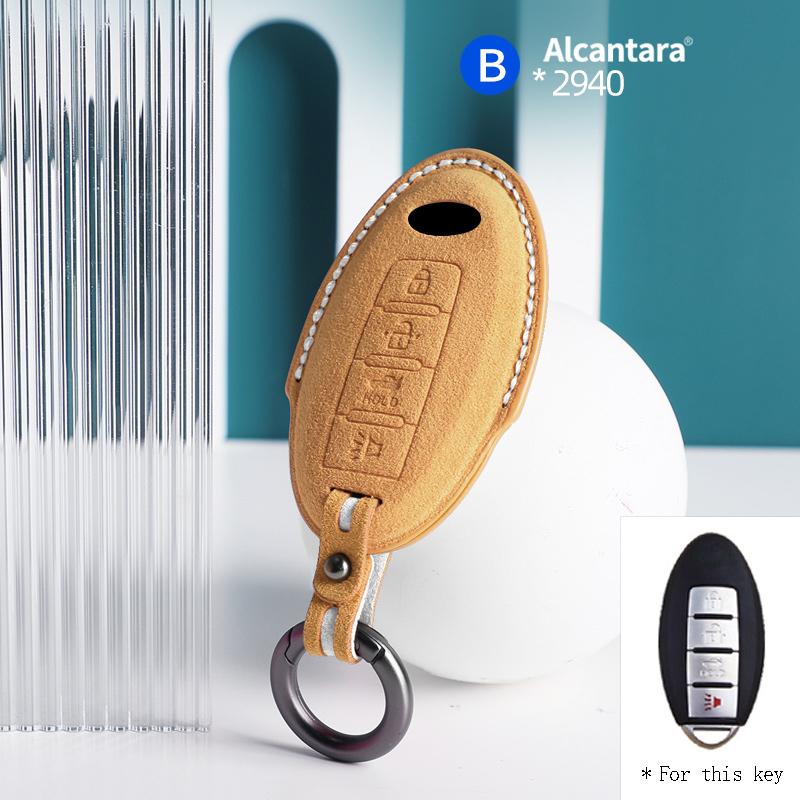 For Infiniti Fx35 Qx50 Q40 Q60 Q70 Q80 4 Button Alcantara Suede Car Key Case Shell Keychain Accessories