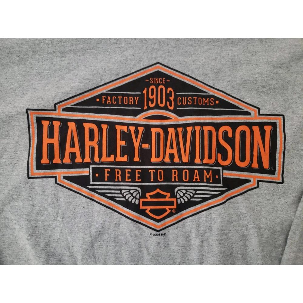 Helt Ny Seneste Model Harley-Davidson Herre Langærmet T-shirt, Grå Hvid Sort Farveblok med Logo Print, Rund Hals Smal Pasform Moto Stil