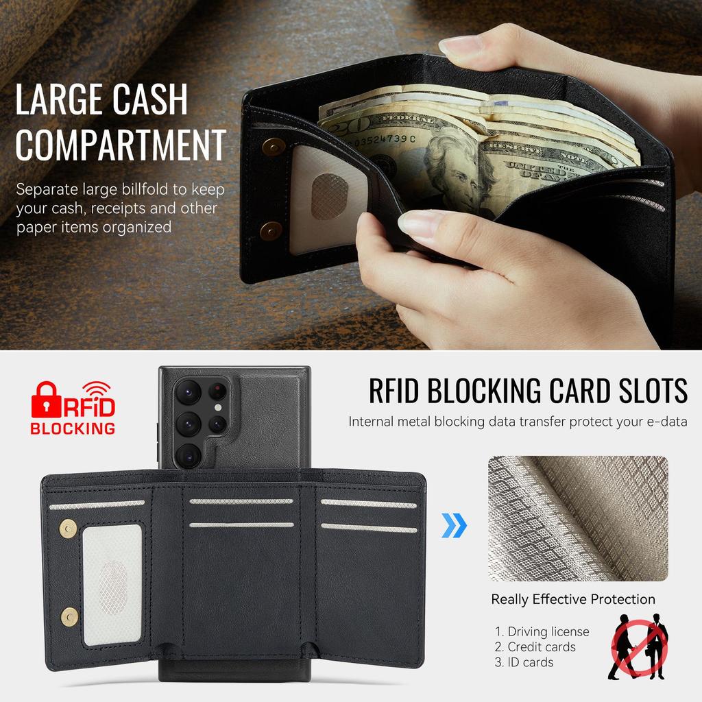 Samsung S25 Ultra Magnetic Card Holder Wallet Case - Drop-Proof with Card Slots, Also Fits S24 Plus