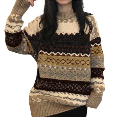 Women's Fashion Printed Sweater Round Neck Long Sleeve Sweater