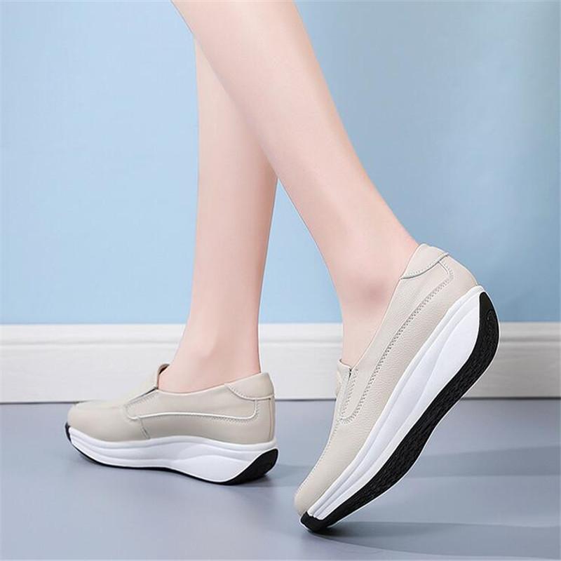 Fashion Women's Platform Sneakers Summer New Genuine Leather Wedge Shoes for Women Flat Slip On Casual Ladies Walking Shoes