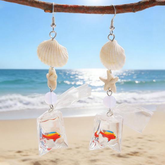 1 Pair Tropical Fish Bag Dangle Earrings Ocean Beach Starfish Shell Hook Earrings Hypoallergenic Women Drop Earrings Fashion Jewelry