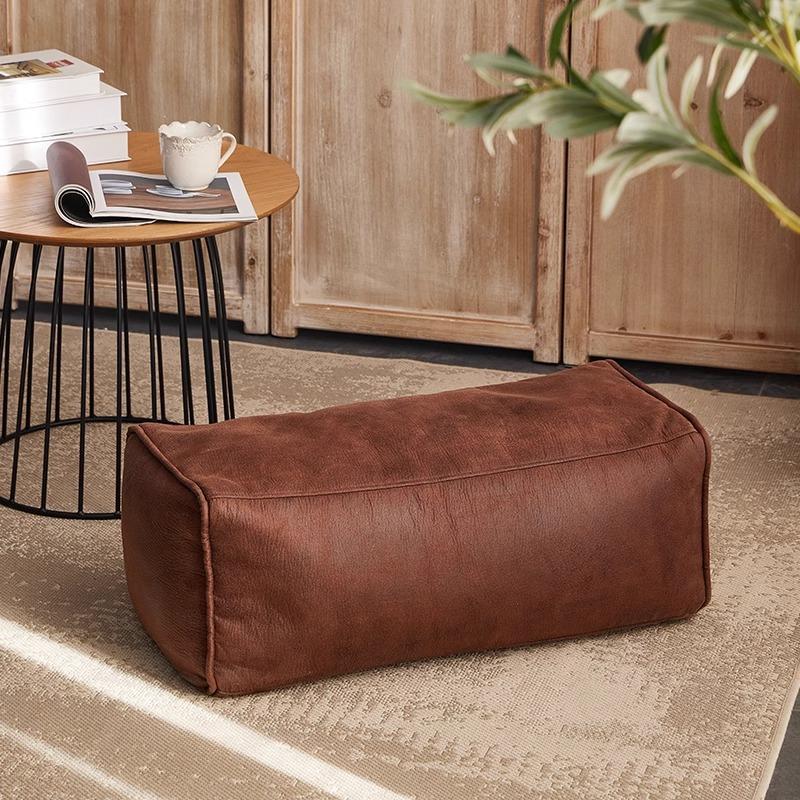 Square Ottoman Footstool Cover Faux Suede Leather Lazy Sofa Pouf Envelope Long Bench Floor Seat Stool Cover(No fill)