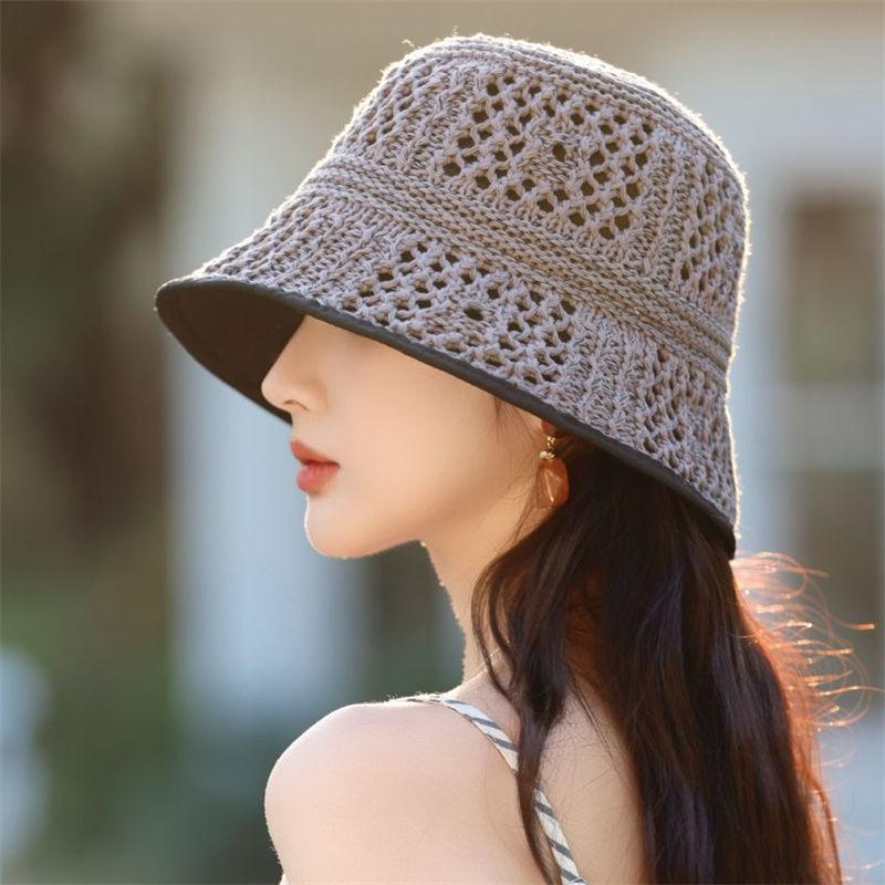 Pălărie de pescar tricotată coreeană cu goluri pentru femei, pentru vară, subțire și respirabilă, pălărie de soare