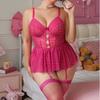 Women’s Plus Size French Style Sheer Mesh Polka Dot Lace Bodysuit Nightgown Summer Lightweight Lingerie