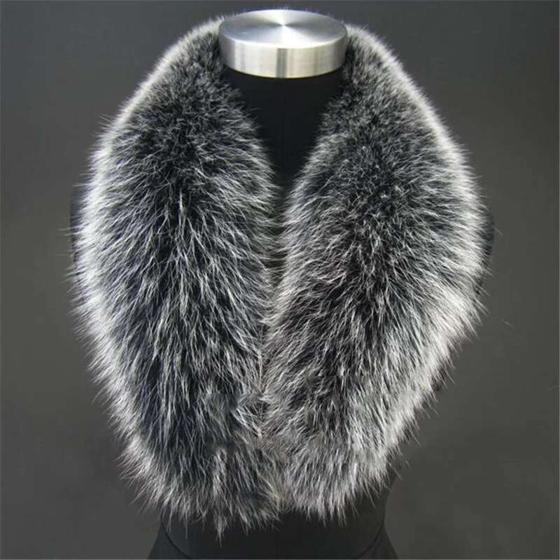 Natural Raccoon Fur Collar Scarf Genuine Fur Scarves Shawl Neck Warmer Fur Square Collar Women Long Scarf Winter Fox Fur Collar
