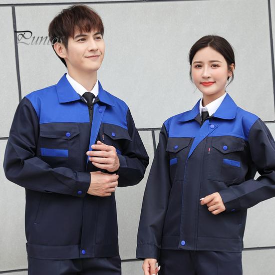 Workwear Suit for Men Women Wear-resistant Worker Clothing Lapel Collar Zipper Long Sleeve Top Pants Work Uniform Set for Repairman Workmen