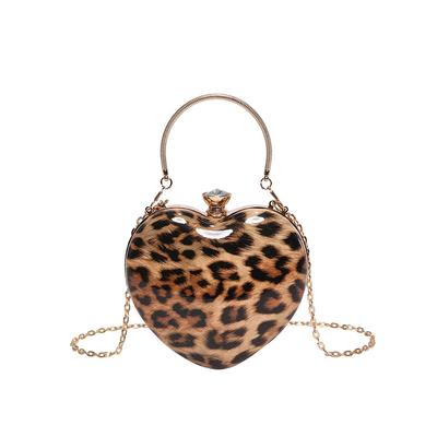 Borsa da sera famosa da donna, a forma di cuore, in pelle verniciata PU, con stampa leopardata, di lusso, per telefono, a tracolla, da polso, da donna