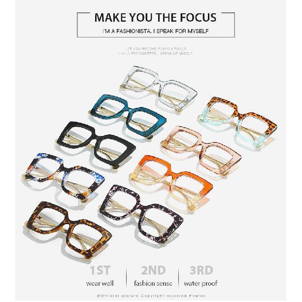 Plain Lens Glasses, Large Frame, Square-shaped Glasses, Blue Light Blocking Glasses, Batch 1916