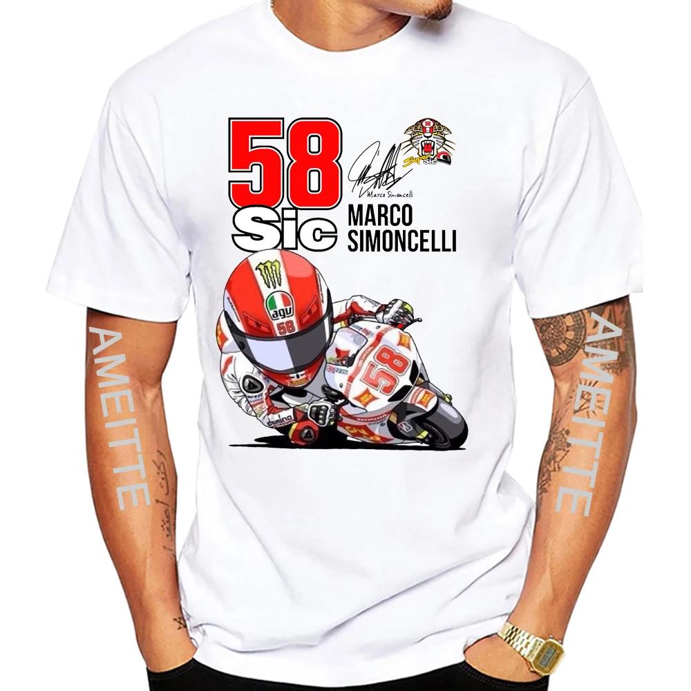Legend Motorcyclist Marco Simoncelli 58 GP Race T-Shirt Newest Men Short Sleeve Sport Hip Hop Boy Casual Tees Mans White Print Tops