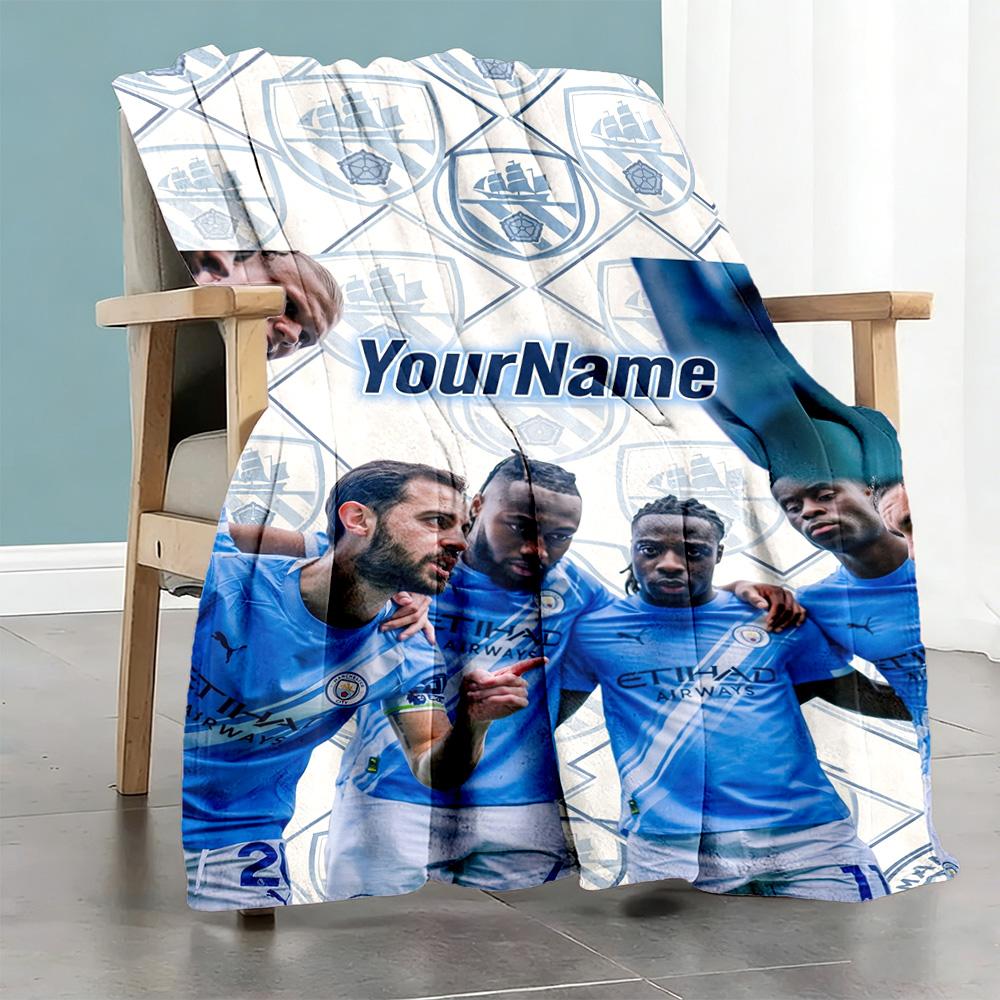 Manchester City Customize Your Name Blanket Multi-purpose Personalized Blanket Ultra-Soft Suitable for Sofa Livingroom Picnics Bed