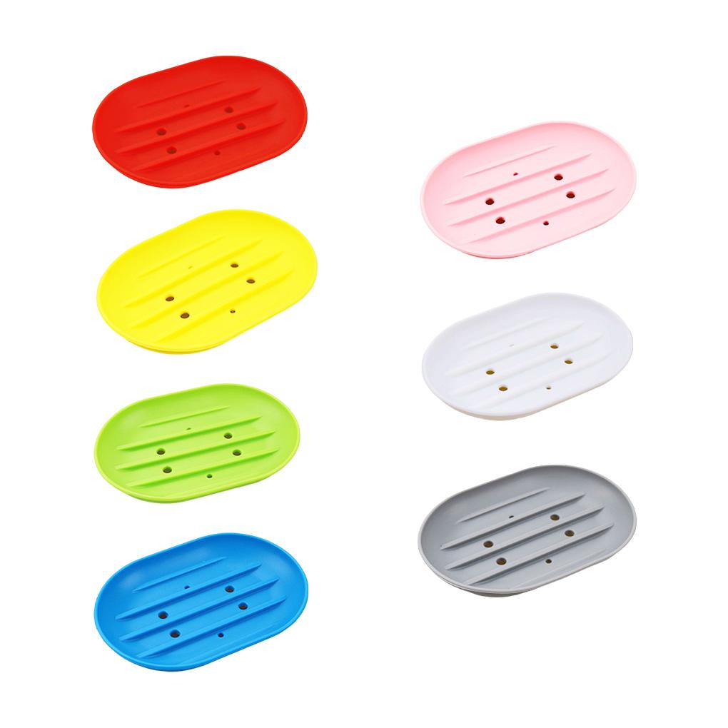 Silicone Bathroom Soap Dish Plate Holder Sponge Tray Case Water Draining Anti-skidding Shower Hiking Kitchen Washroom