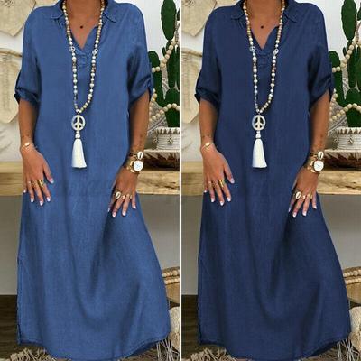 Plus Size Women's Solid Color Denim Dress (2021)