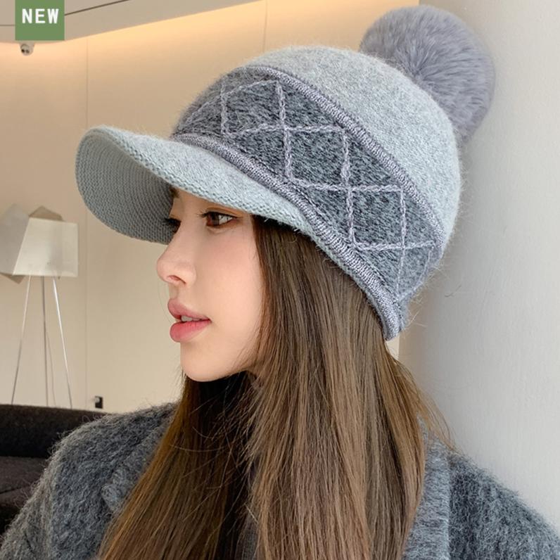 Thickened Color-splicing Rabbit Hair Baseball Cap Female Winter Fashion  Warm Cap