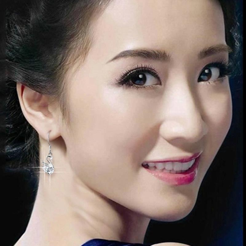 Elegant Rhinestone Swan Earrings - Korean Fashion, White Diamond Love Trend