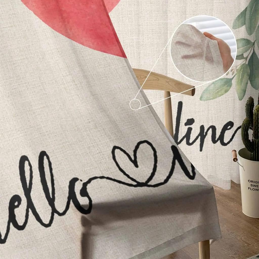 Valentine'S Day Hearts Eucalyptus Leaves Tulle Curtains For Living Room Sheer Curtain For Bedroom Kitchen Blinds Voile Curtains