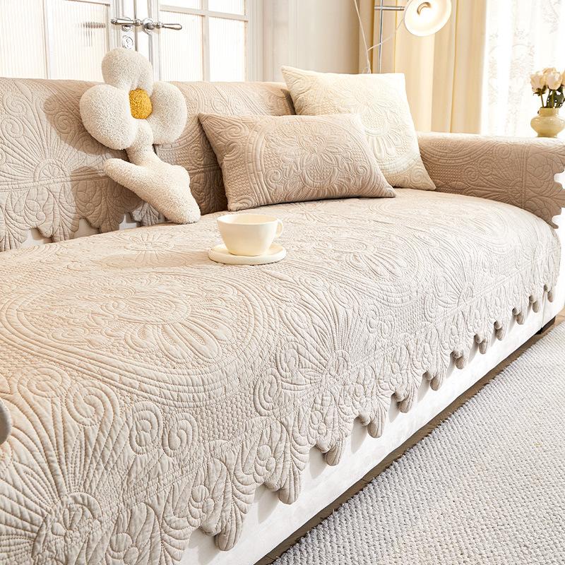French Retro Solid Color Sofa Cushion 2025 New Special-shaped Light Luxury Seat Cushion Washed Cotton Four-season Universal Sofa Cover