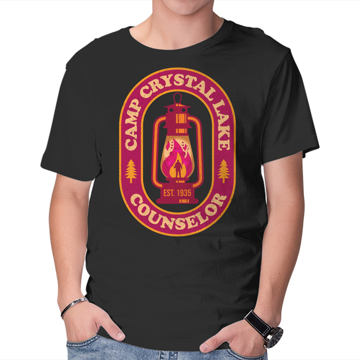 Unisex Crew Neck T-Shirt Camp Crystal Lake Counselor Graphic Short Sleeve Casual Tee XXL