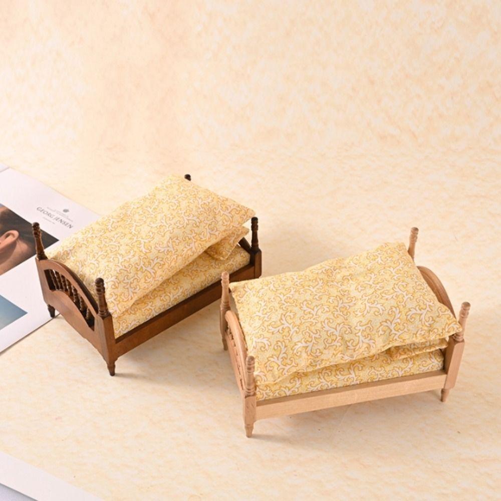 

1:12 Dollhouse Wood Bed Bedroom Simulation Single Bed Children Gift Miniature Wood Bed Kids Toy Style 1