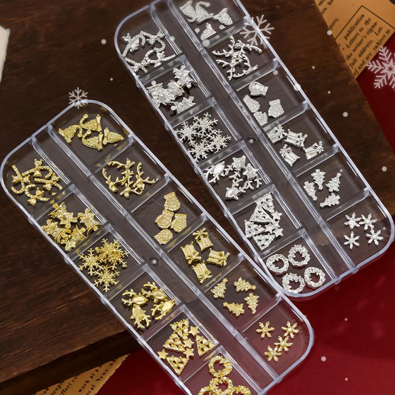 12 Grids 3D Luxury Nail Art Decorations Alloy Shiny Gems Diamond Christmas Nail Charm Diy Nail Accessories