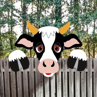 3D Kuh Zaun Gucker Deko Niedliche Guckguck Bauernhoftier Hofdekoration PVC Gartenzaun Ornament, Rustikales Bauernhaus Außen