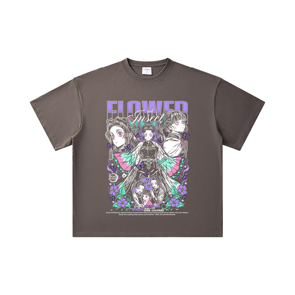 260 GSM Double Yarn 32 Count 100% Cotton Demon Slayer V110 Shinobu Print Unisex Heavy Cotton T Shirt