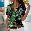 2025 Léto Nová Móda Dámská Květinová Krátký Rukáv Výstřih do V Ležérní Halenka s Knoflíky